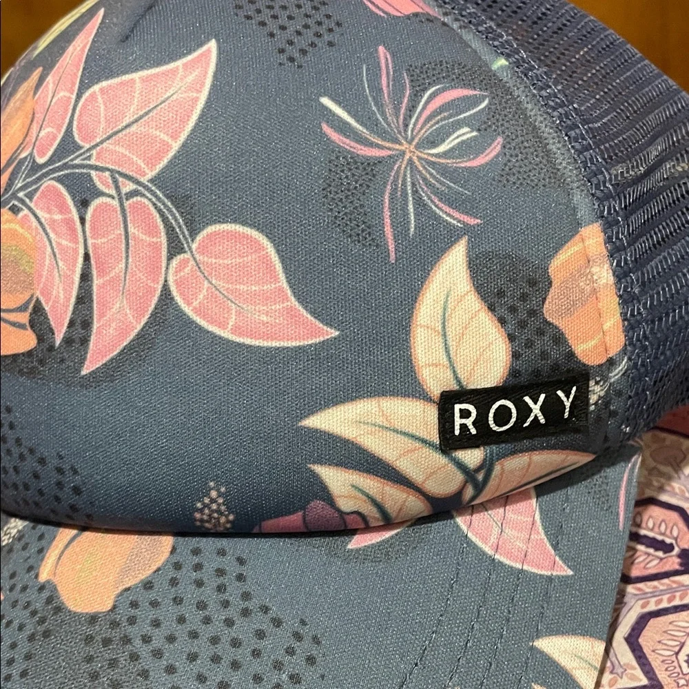 Roxy Blue Floral Cap with Pink and Orange Accents - Picture 2 of 4